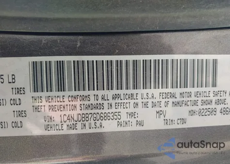 2016 Jeep Compass Sport from USA, damaged, VIN 1C4NJDBB7GD686355